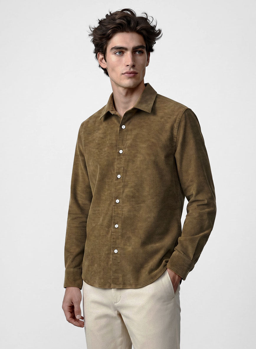 Brown Stretch Pin Corduroy Shirt - StudioSuits