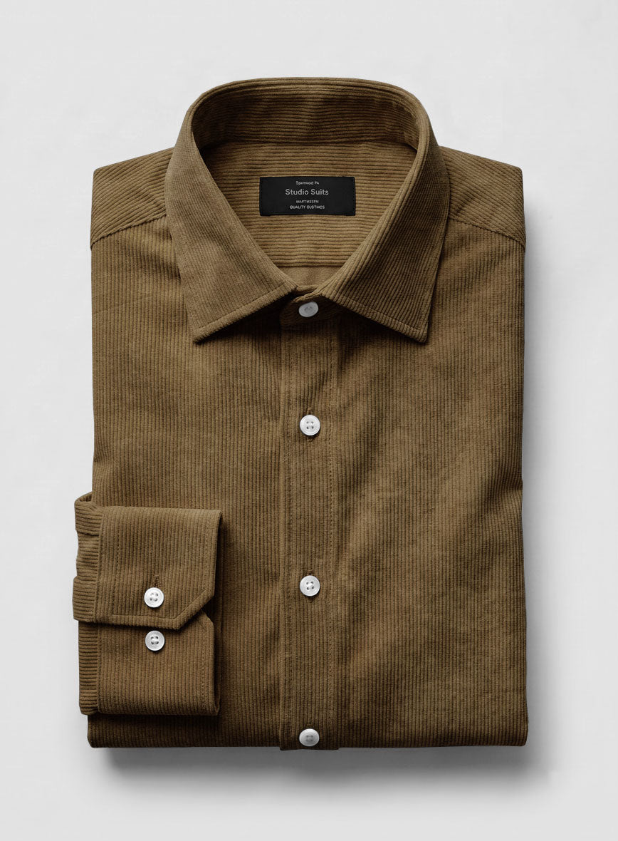 Brown Stretch Pin Corduroy Shirt - StudioSuits