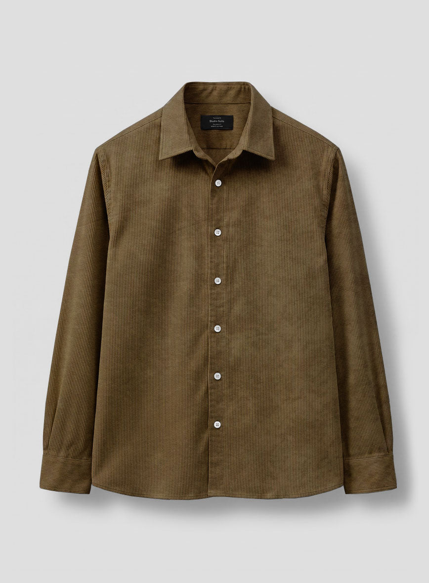 Brown Stretch Pin Corduroy Shirt - StudioSuits