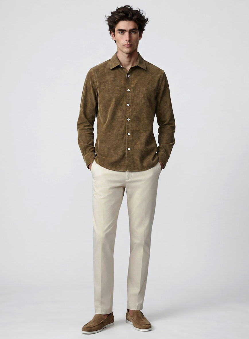 Brown Stretch Pin Corduroy Shirt - StudioSuits