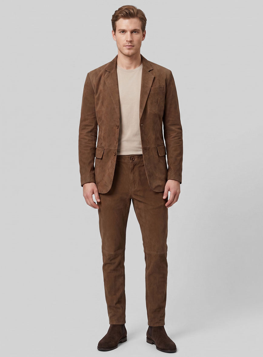 Brown Suede Leather Suit - StudioSuits