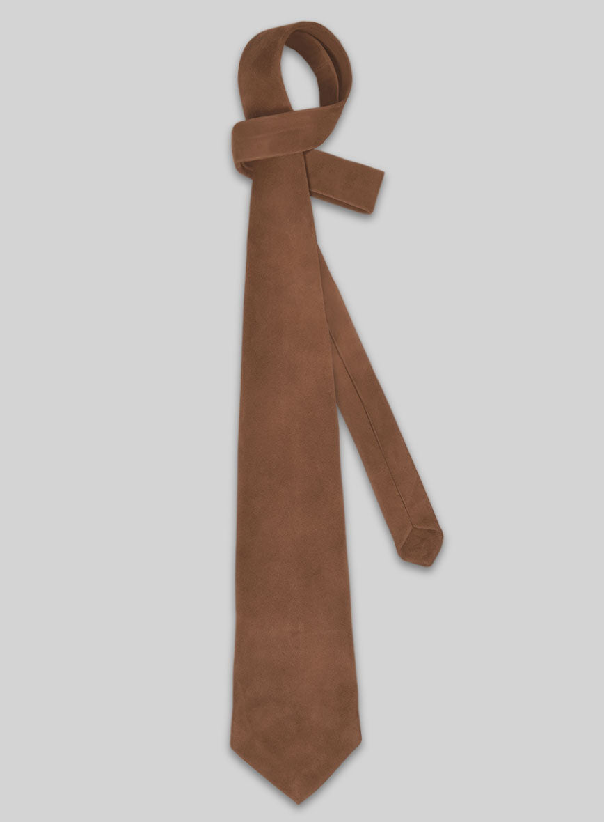 Brown Suede Leather Tie - StudioSuits