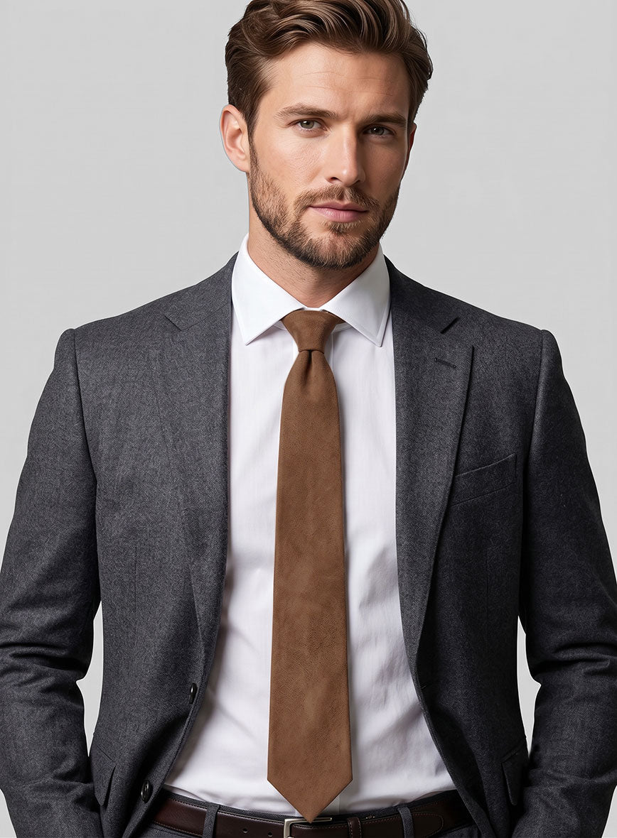Brown Suede Leather Tie - StudioSuits