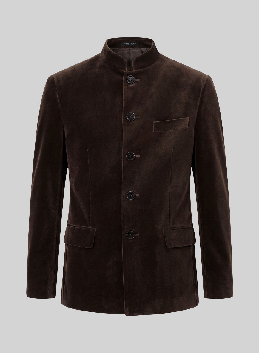 Brown Velvet Nehru Jacket - StudioSuits