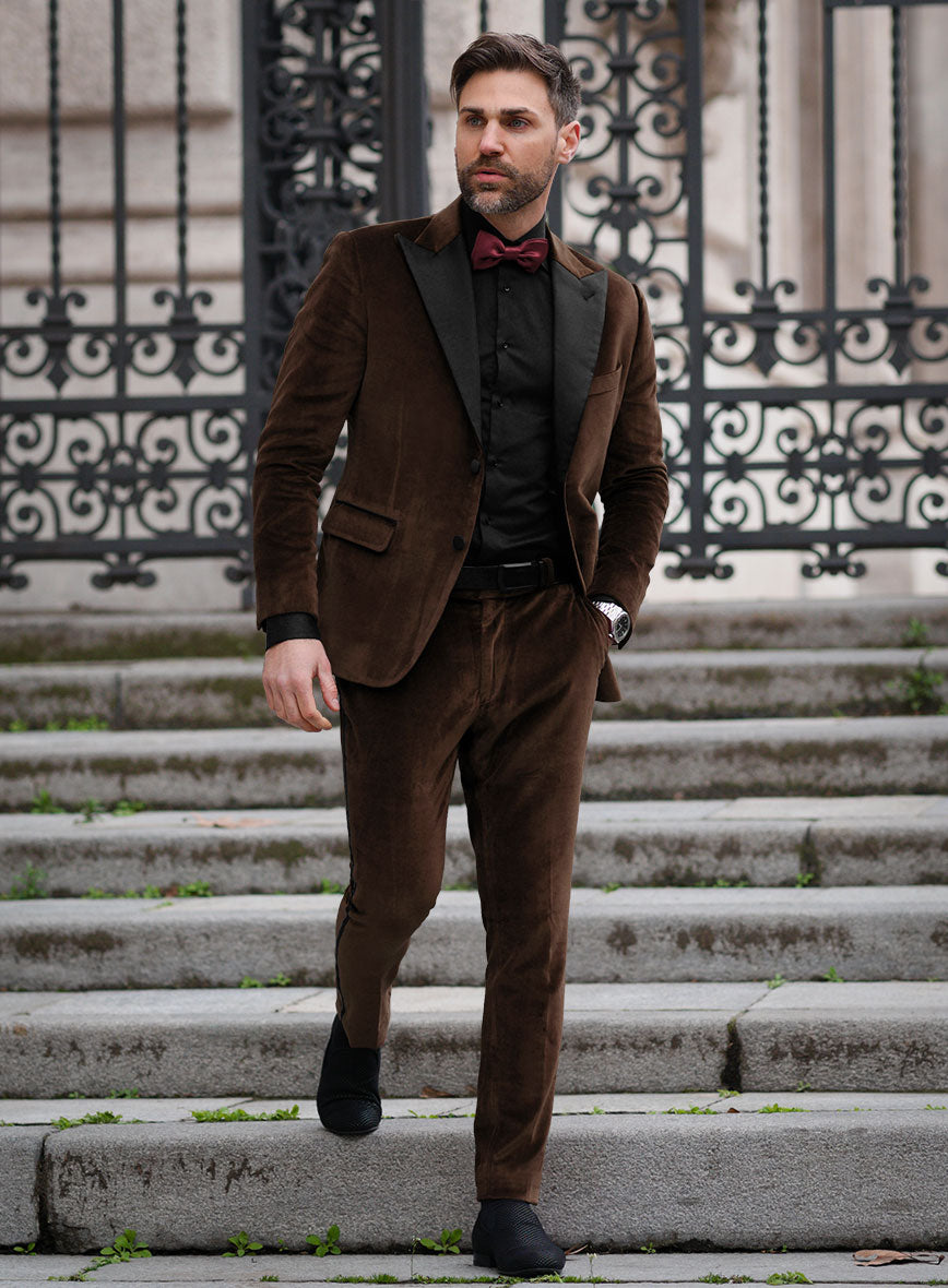 Brown Velvet Tuxedo Suit - StudioSuits