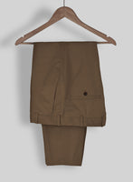 Brown Feather Cotton Canvas Stretch Pants - StudioSuits