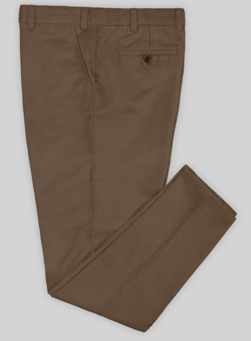Washed Brown Feather Cotton Canvas Stretch Chino Pants - StudioSuits