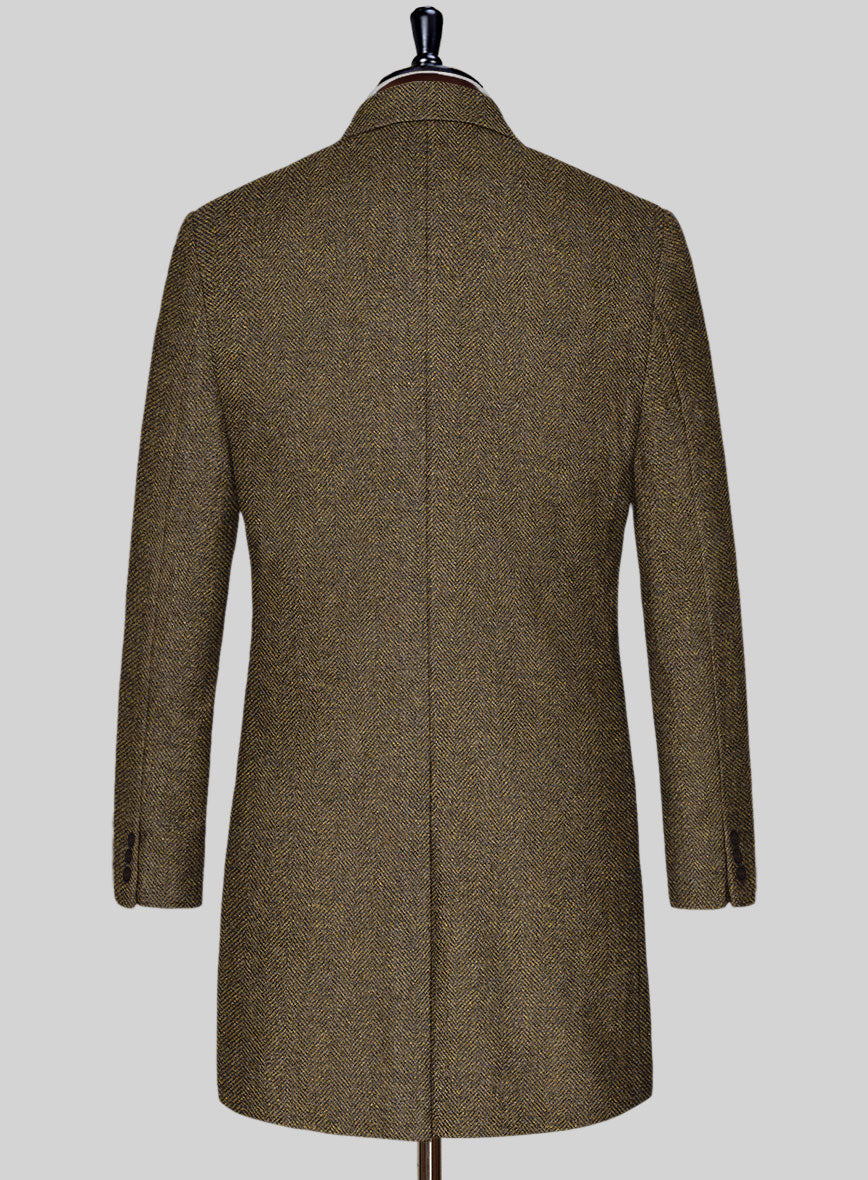Bottle Brown Herringbone Tweed Overcoat - StudioSuits