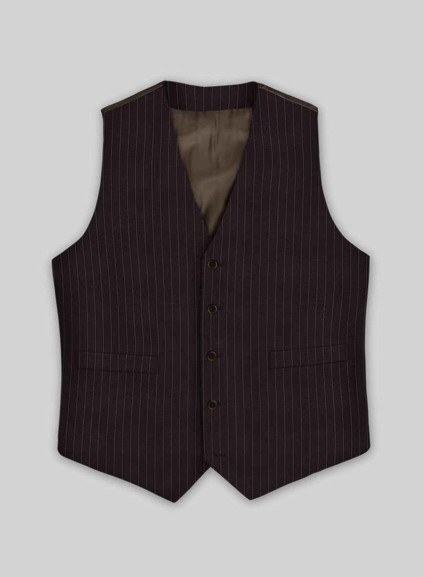 Brown Pinstripe Wool Waist Coat - StudioSuits