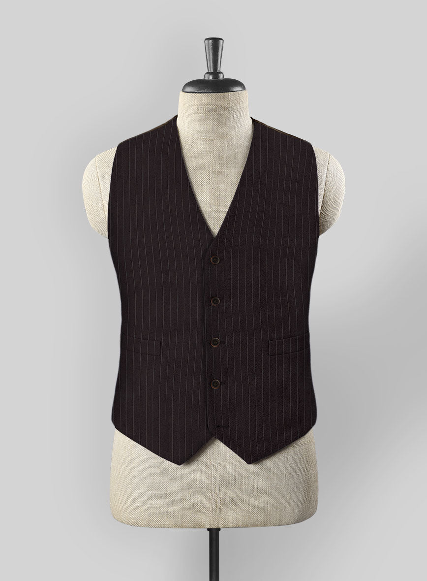 Brown Pinstripe Wool Waist Coat - StudioSuits