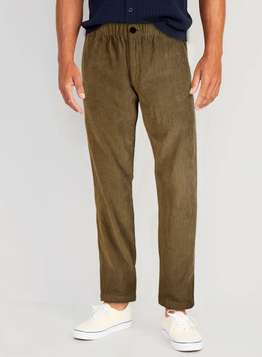 Brown Stretch Pin Corduroy Easy Pants - StudioSuits