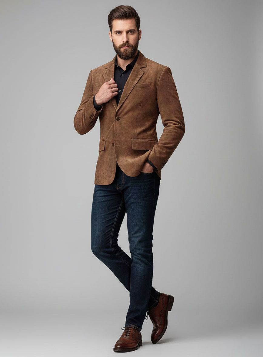 Brown Suede Leather Blazer - StudioSuits