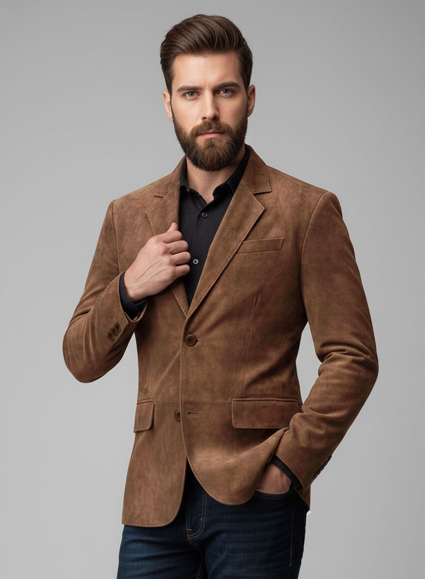 Brown Suede Leather Blazer - StudioSuits