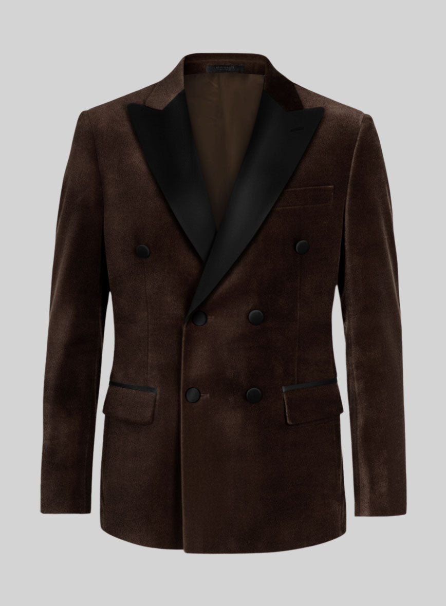 Brown Velvet Double Breasted Tuxedo Jacket - StudioSuits