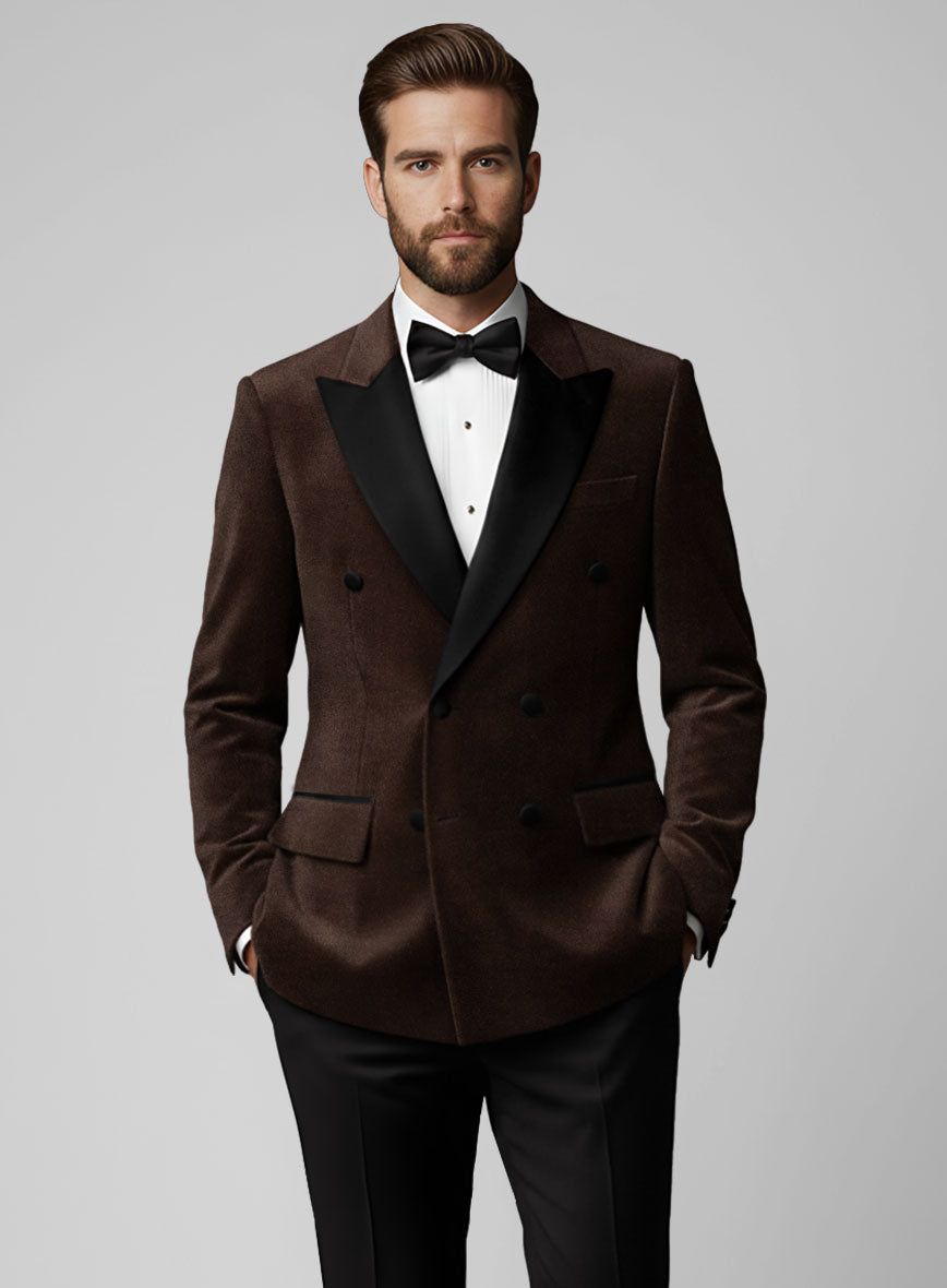 Brown Velvet Double Breasted Tuxedo Jacket - StudioSuits