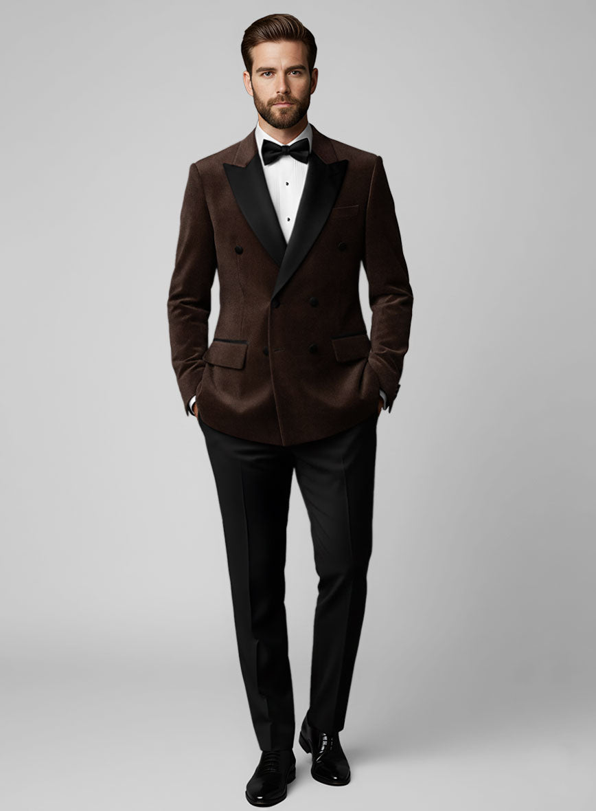 Brown Velvet Double Breasted Tuxedo Jacket - StudioSuits