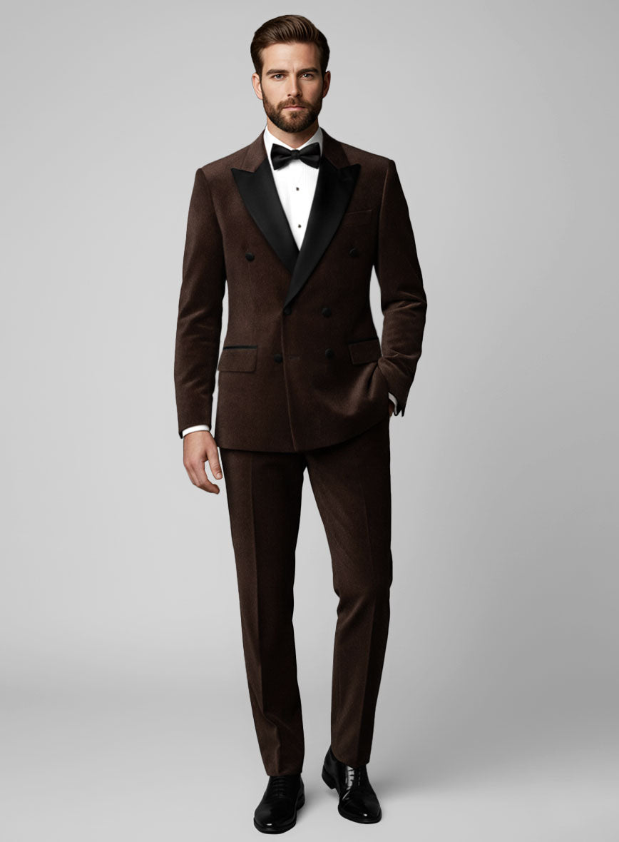 Brown Velvet Double Breasted Tuxedo Suit - StudioSuits