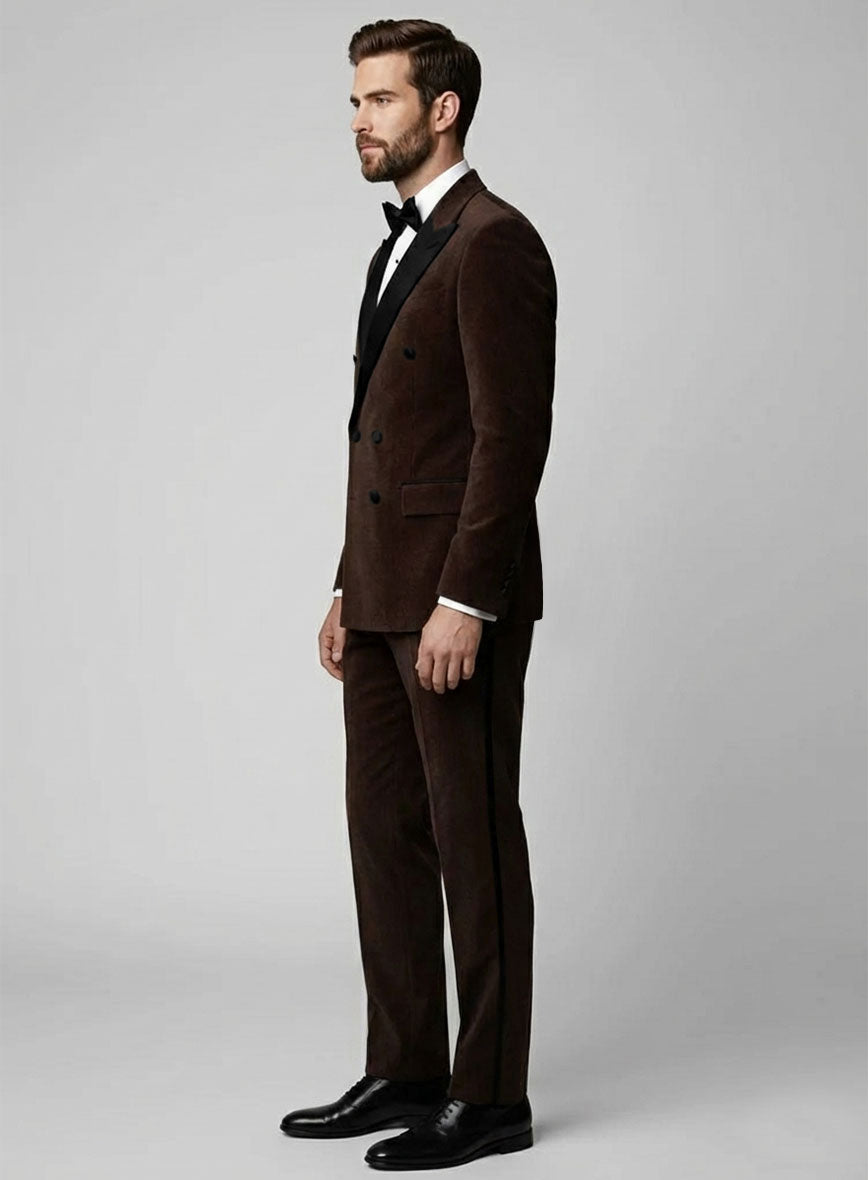 Brown Velvet Double Breasted Tuxedo Suit - StudioSuits