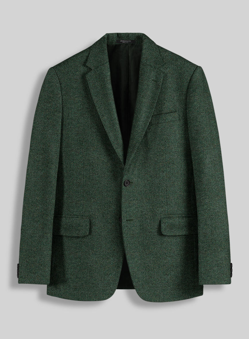 Bottle Green Herringbone Tweed Jacket - StudioSuits
