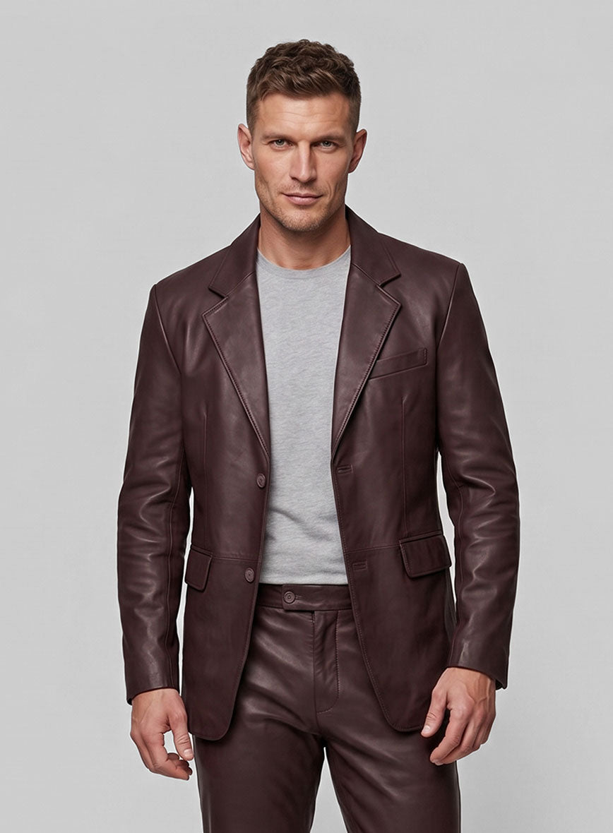Burgundy Leather Blazer - StudioSuits