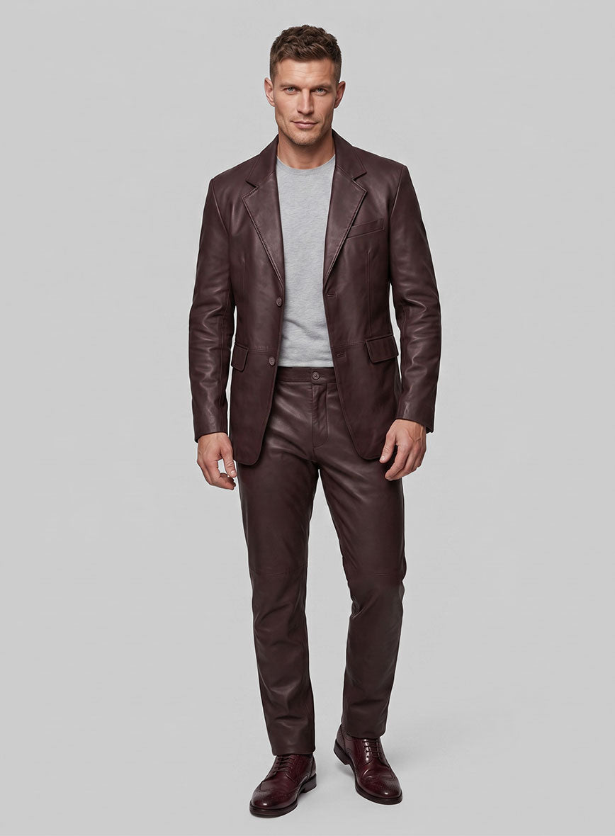 Burgundy Leather Suit - StudioSuits