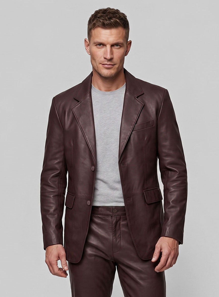 Burgundy Leather Suit - StudioSuits