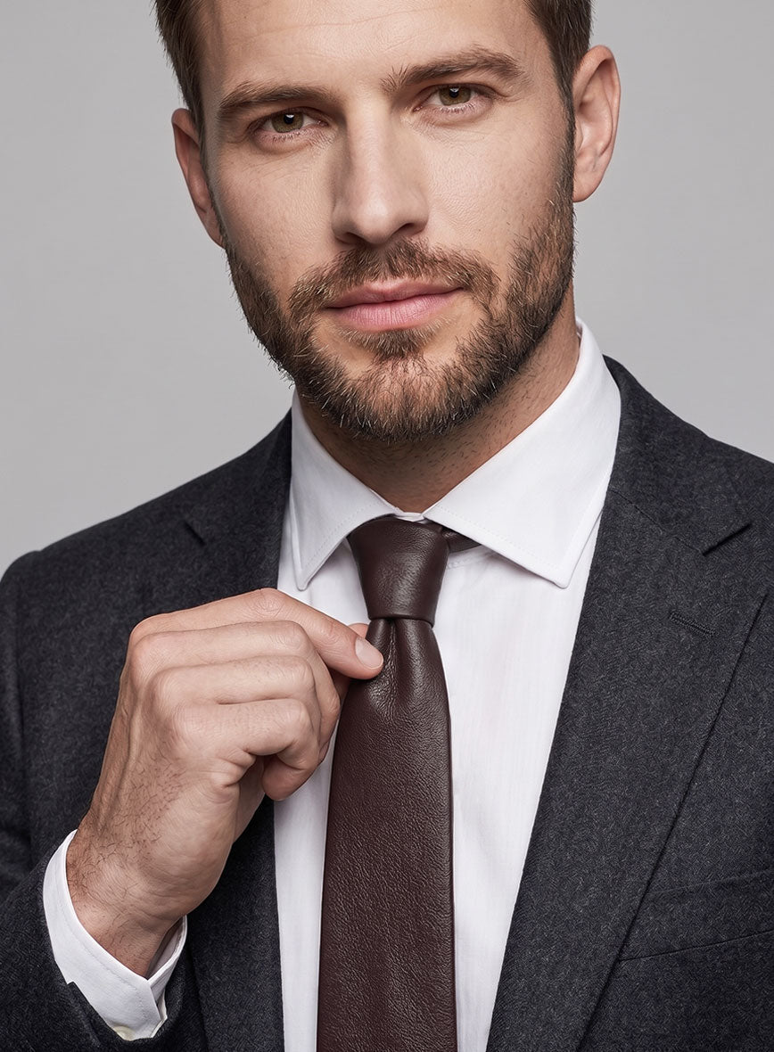 Burgundy Leather Tie - StudioSuits