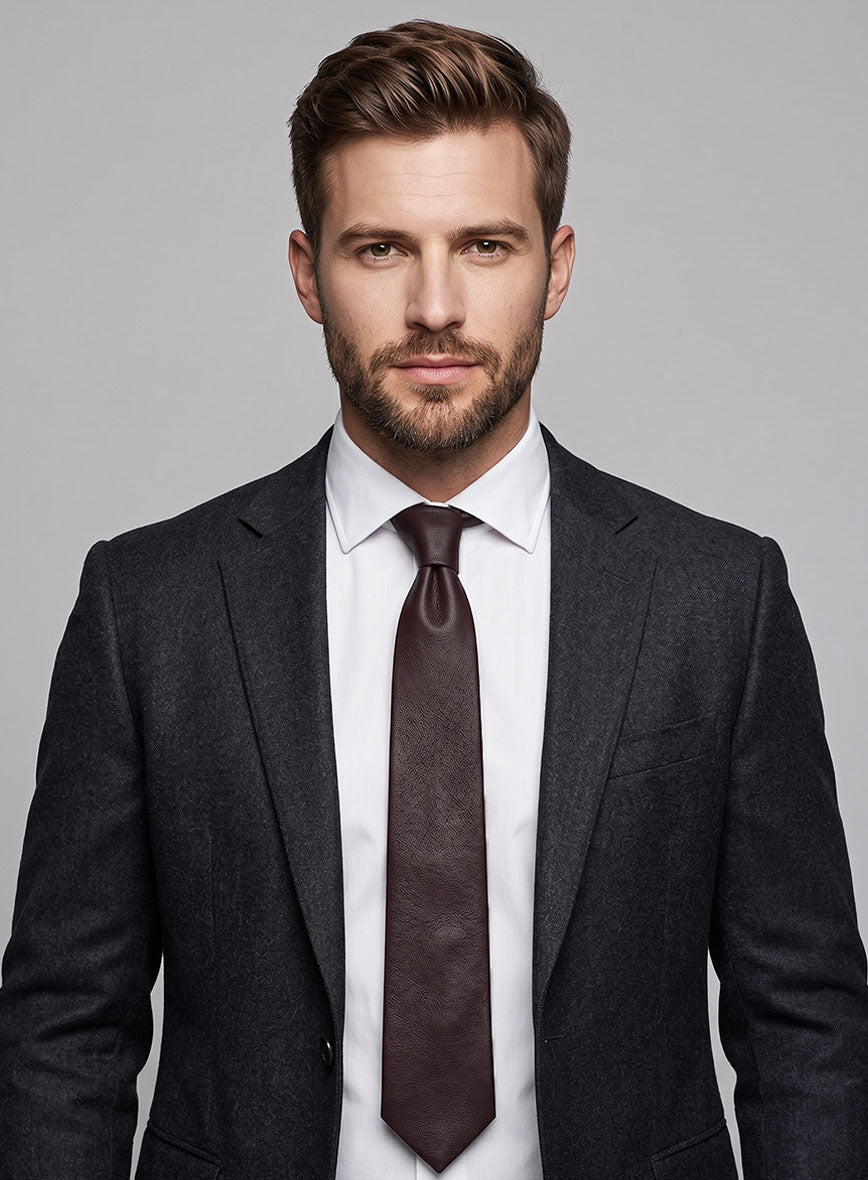 Burgundy Leather Tie - StudioSuits