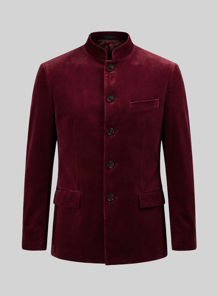 Burgundy Velvet Nehru Jacket - StudioSuits