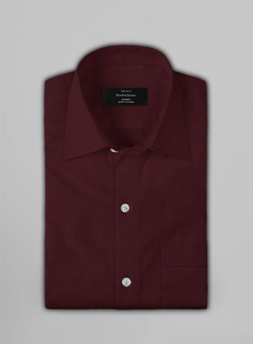 Burgundy Herringbone Cotton Shirt - StudioSuits