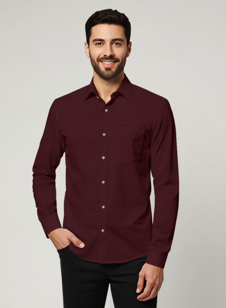 Burgundy Herringbone Cotton Shirt - StudioSuits