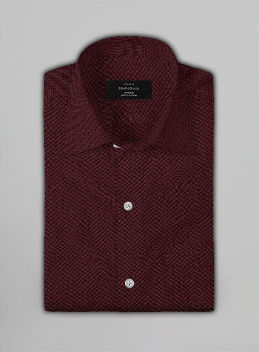 Burgundy Herringbone Cotton Shirt - StudioSuits