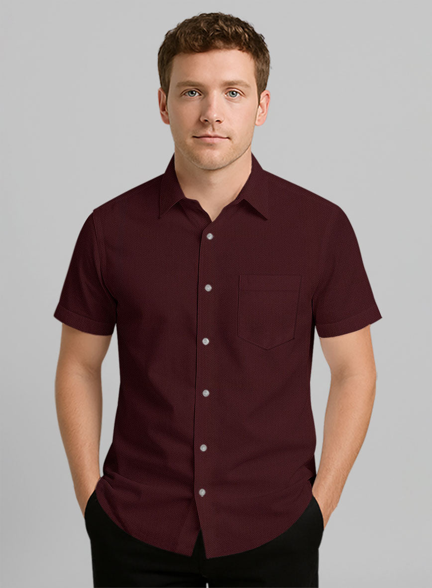 Burgundy Herringbone Cotton Shirt - StudioSuits
