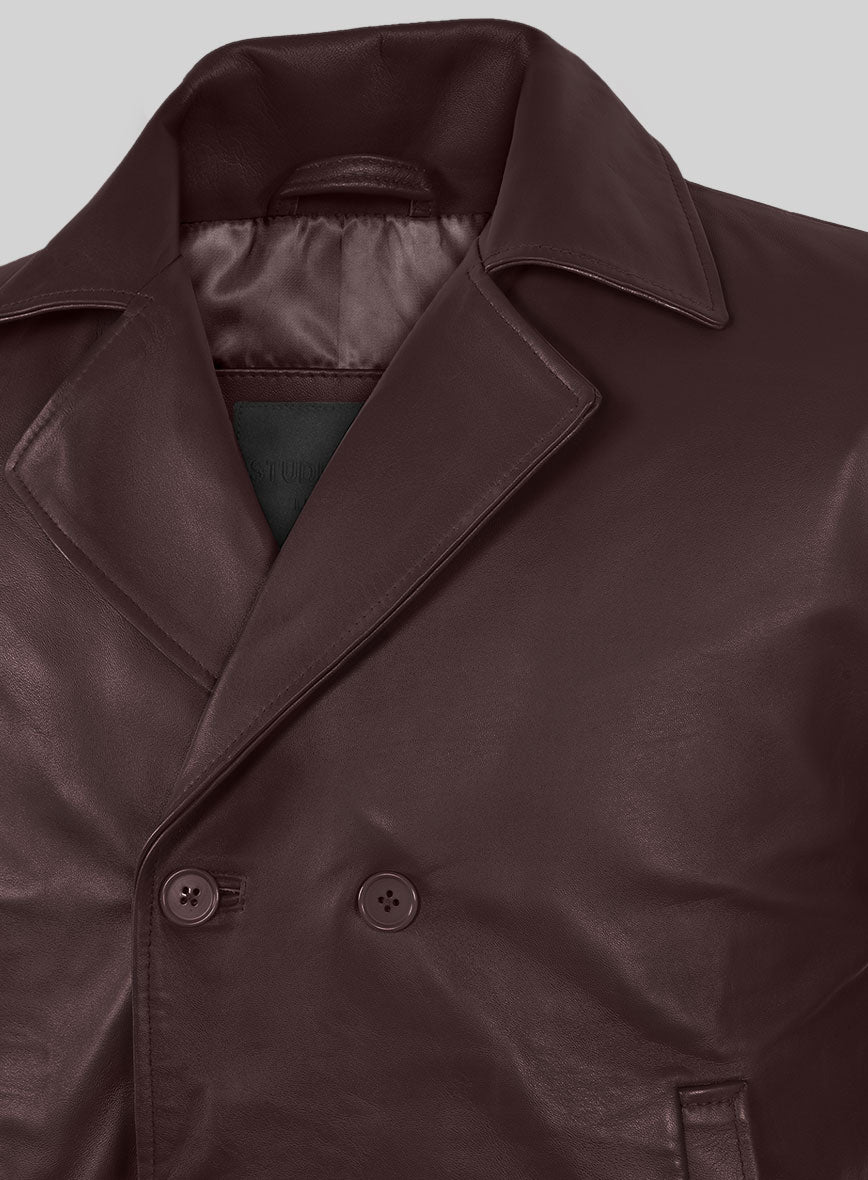 Burgundy Leather Pea Coat – StudioSuits
