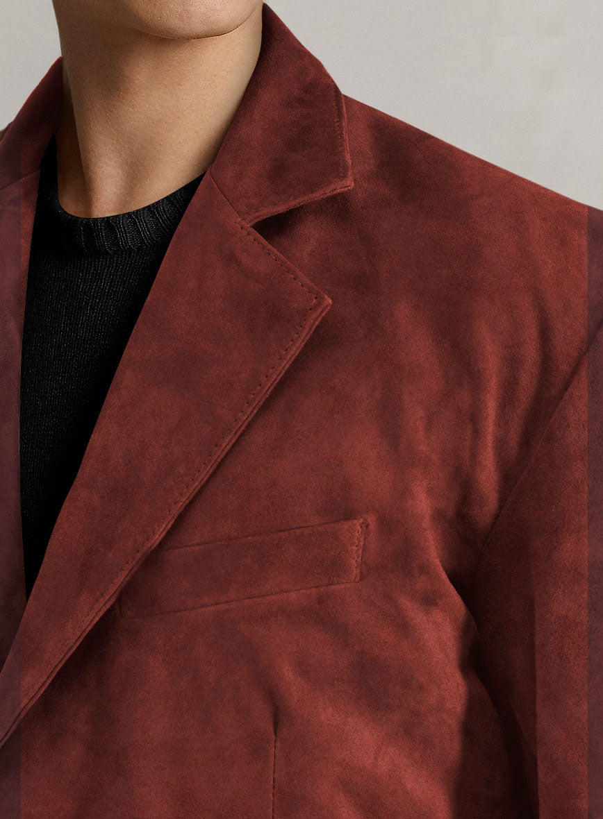Burnt Red Suede Leather Blazer - StudioSuits