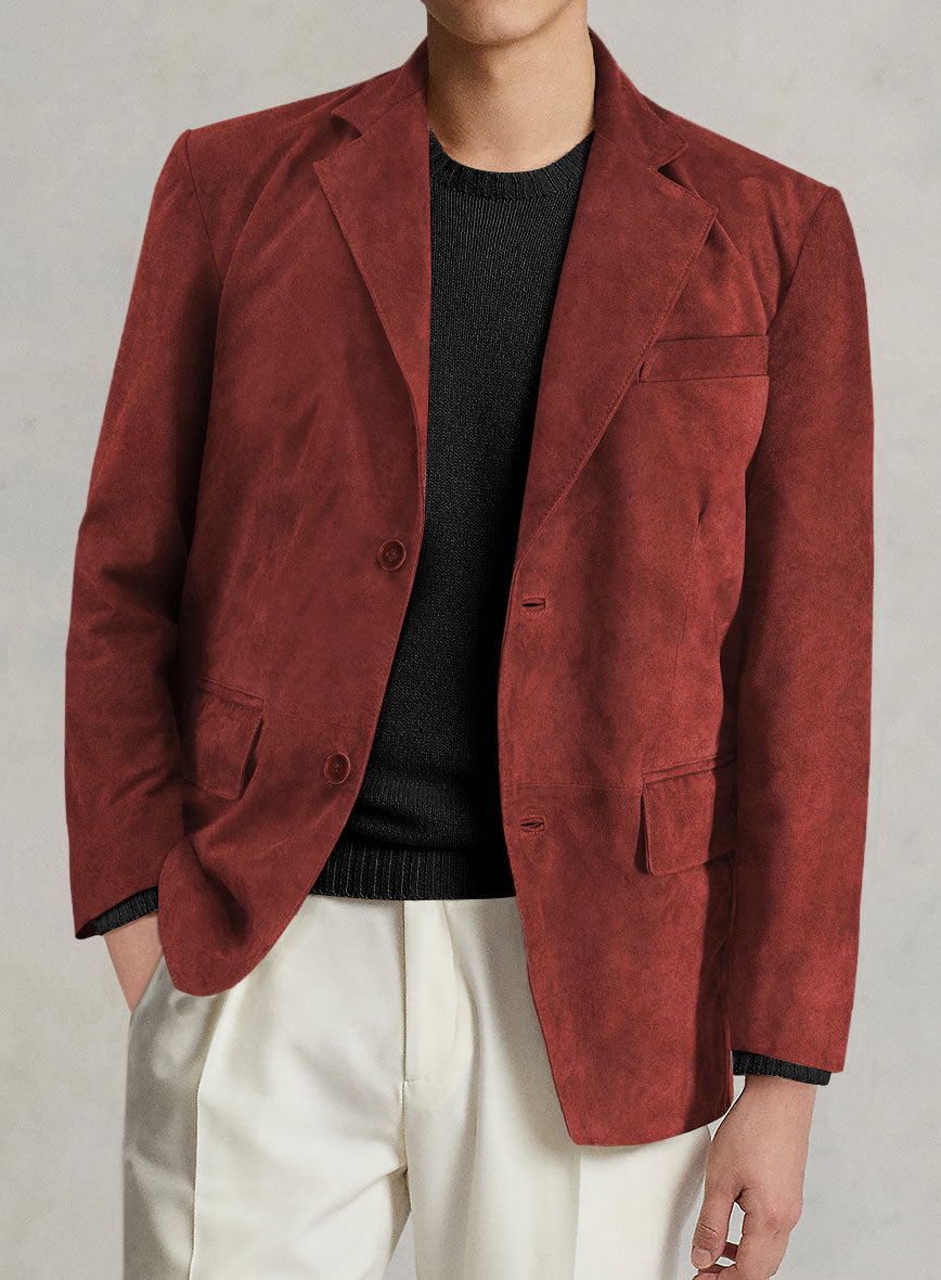 Burnt Red Suede Leather Blazer - StudioSuits