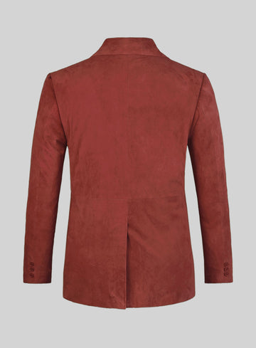Burnt Red Suede Leather Pea Coat - StudioSuits