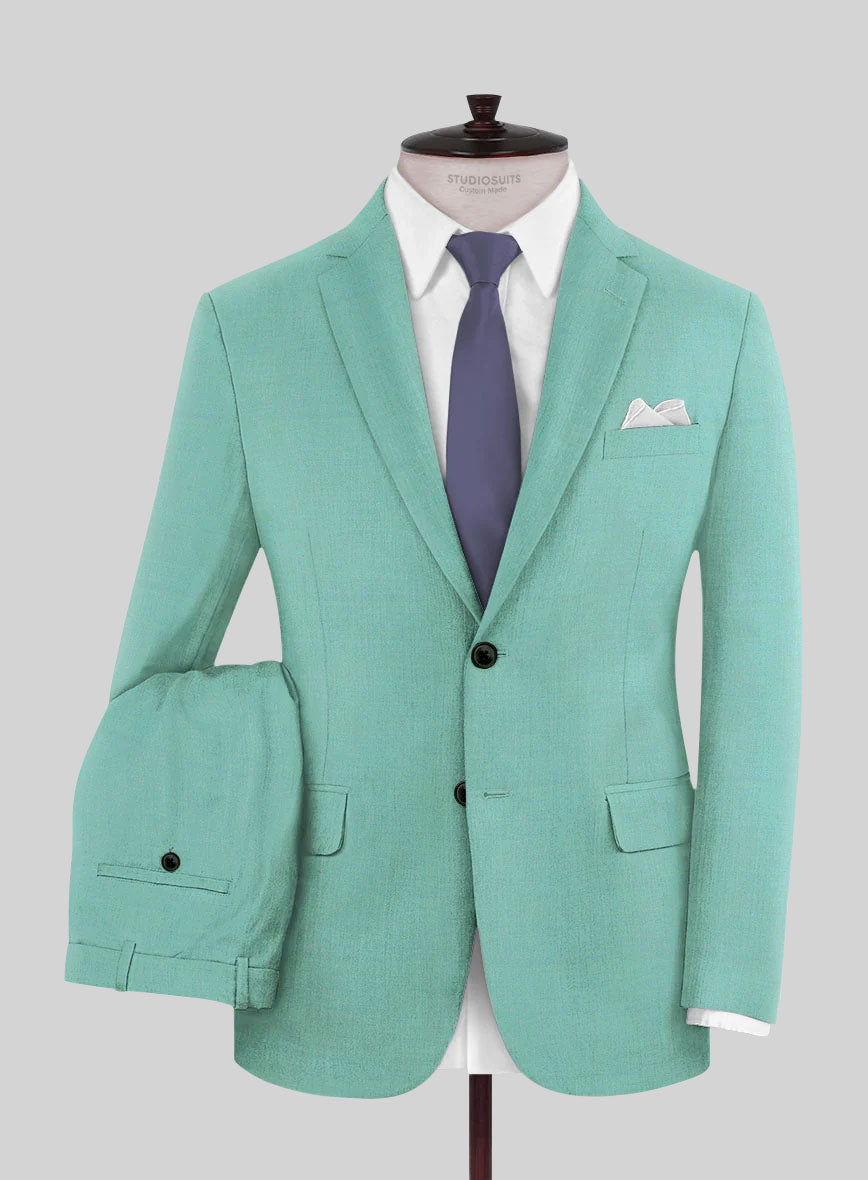 Caccioppoli Sun Dream Aqua Blue Wool Silk Suit - StudioSuits