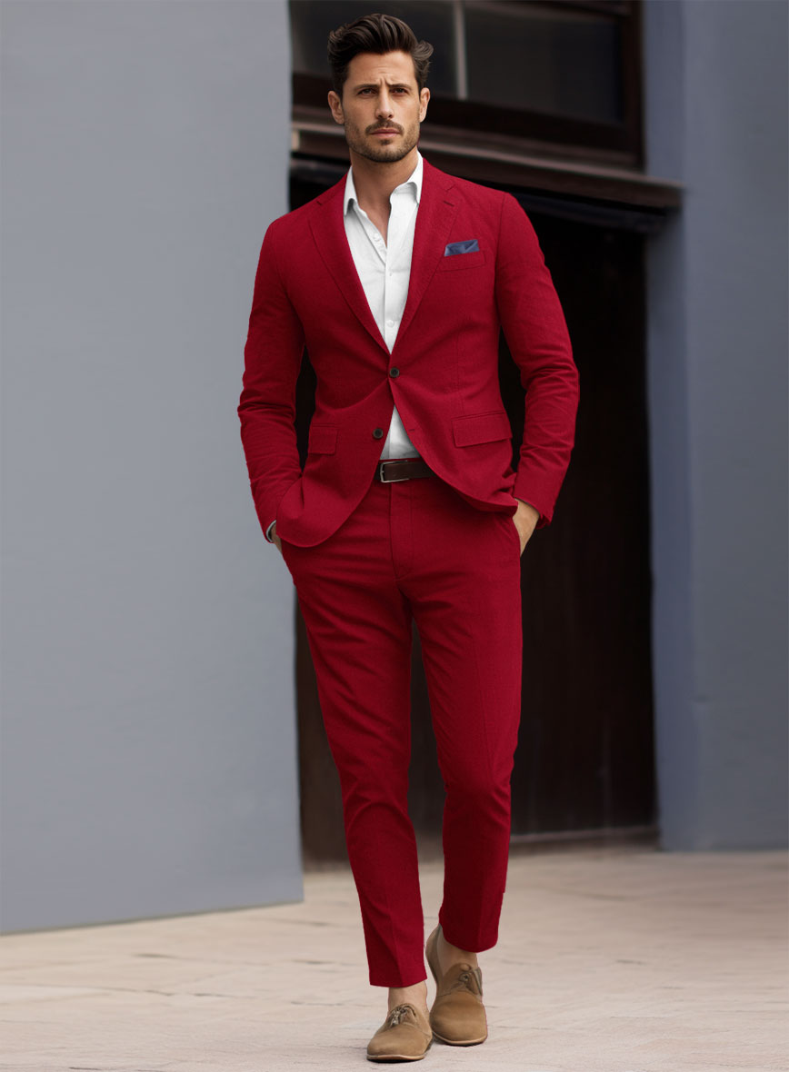 Caccioppoli Canvas Red Cotton Suit - StudioSuits