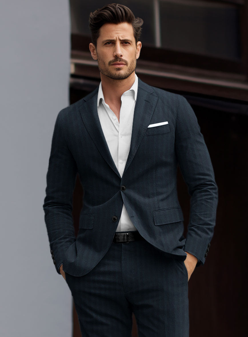 Caccioppoli Herringbone Blue Cotton Jacket - StudioSuits