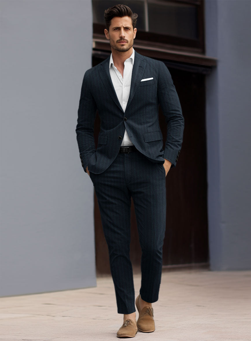 Caccioppoli Herringbone Blue Cotton Suit - StudioSuits