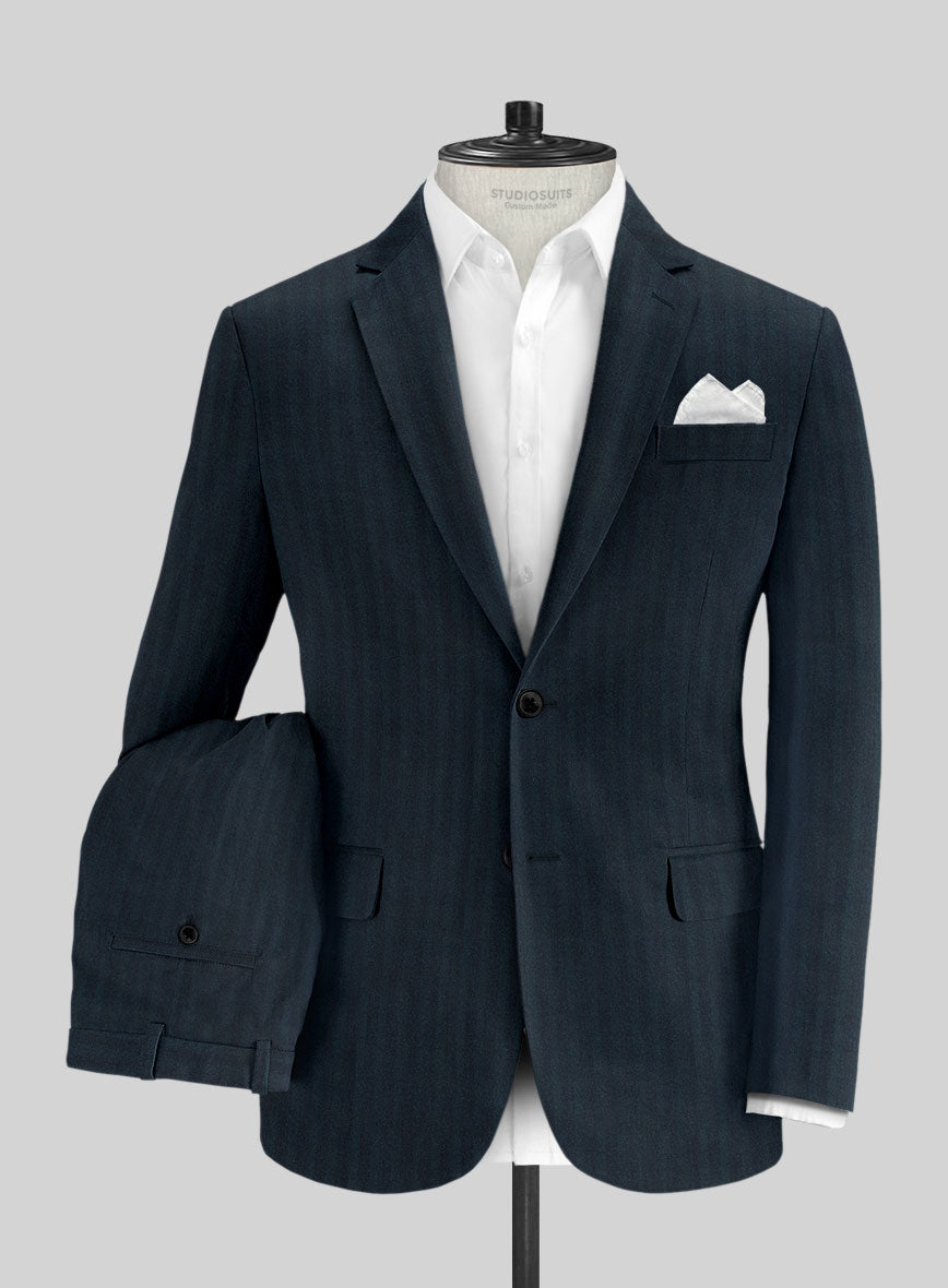 Caccioppoli Herringbone Blue Cotton Suit - StudioSuits