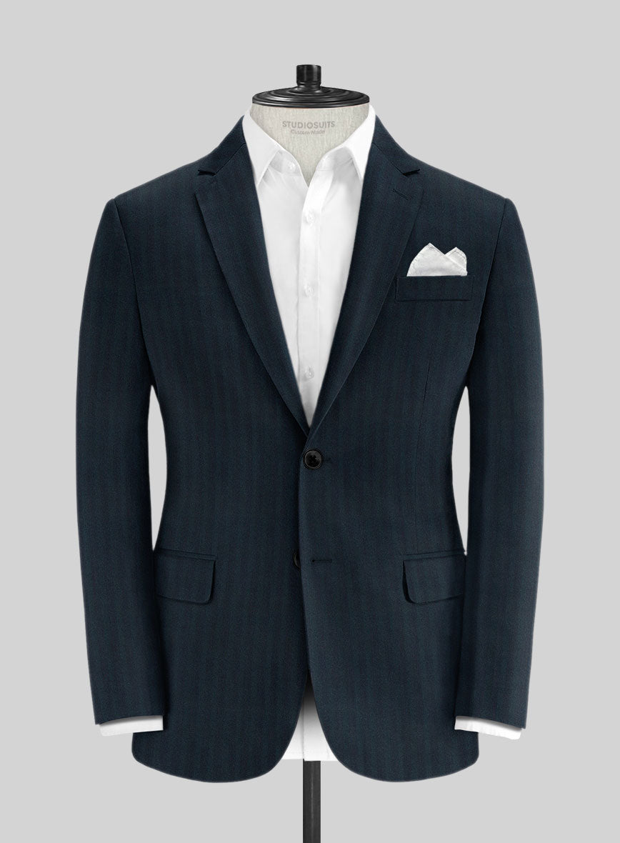 Caccioppoli Herringbone Blue Cotton Suit - StudioSuits