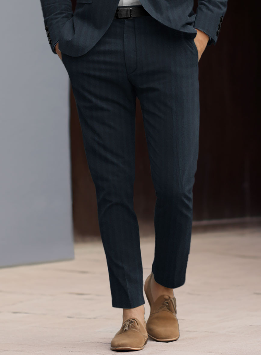 Caccioppoli Herringbone Blue Cotton Suit - StudioSuits