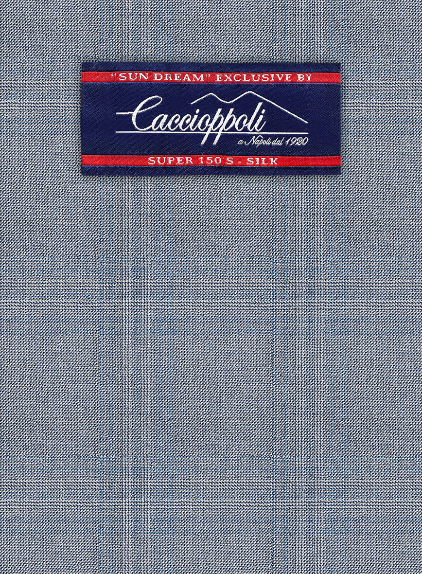 Caccioppoli Sun Dream Quirrt Light Blue Wool Silk Pants - StudioSuits