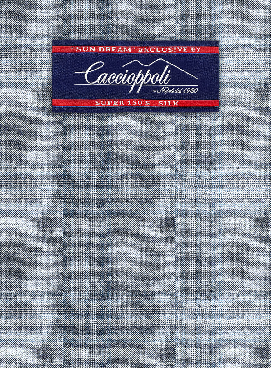 Caccioppoli Sun Dream Quirrt Light Blue Wool Silk Jacket - StudioSuits