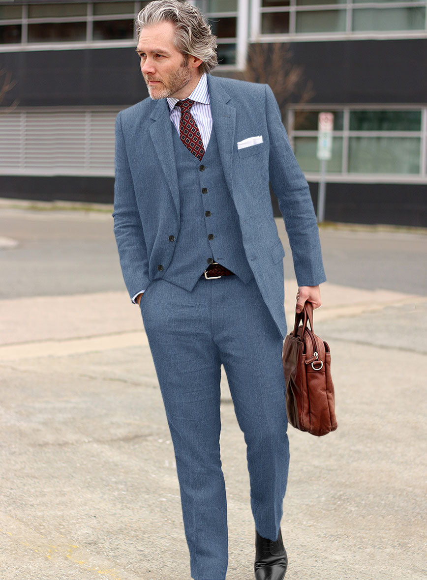 Campari Field Blue Linen Suit - StudioSuits