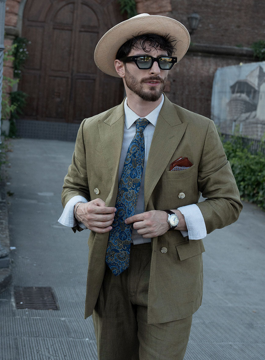 Campari Rustic Green Linen Double Breasted Jacket - StudioSuits