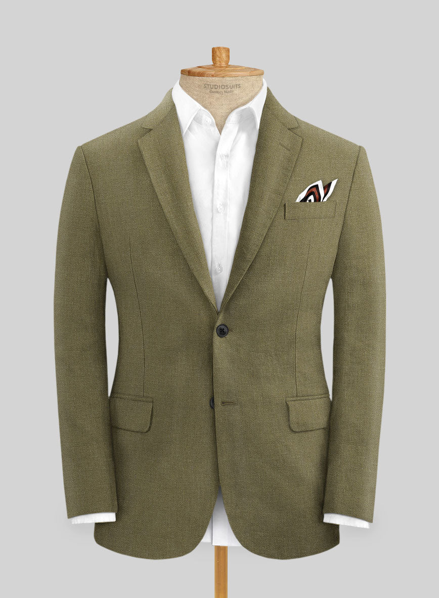 Campari Rustic Green Linen Jacket - StudioSuits