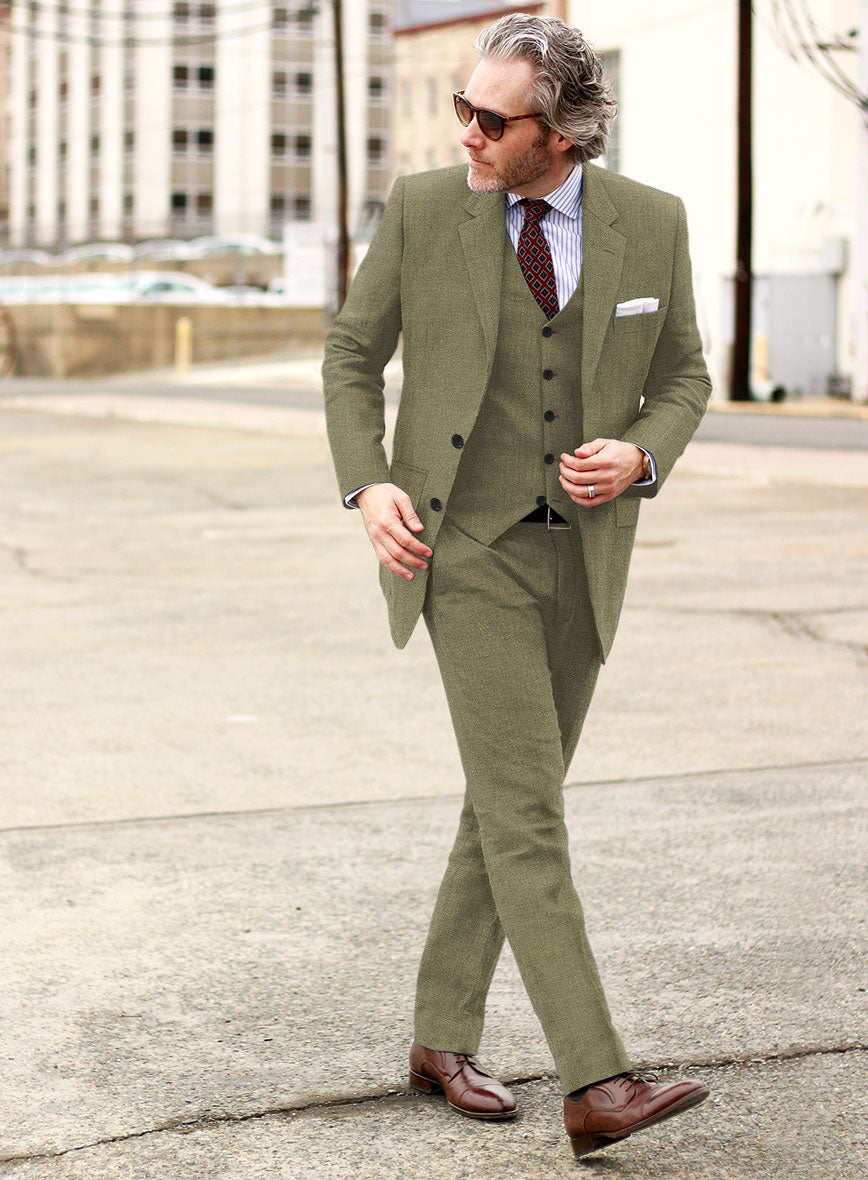 Campari Rustic Green Linen Suit - StudioSuits